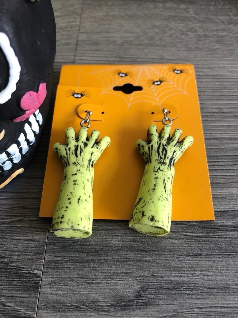 Halloween Green Zombie Hand Earrings